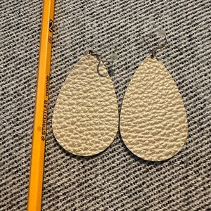 Nickel and Suede Gold and Cream Teardrop Leather Earrings